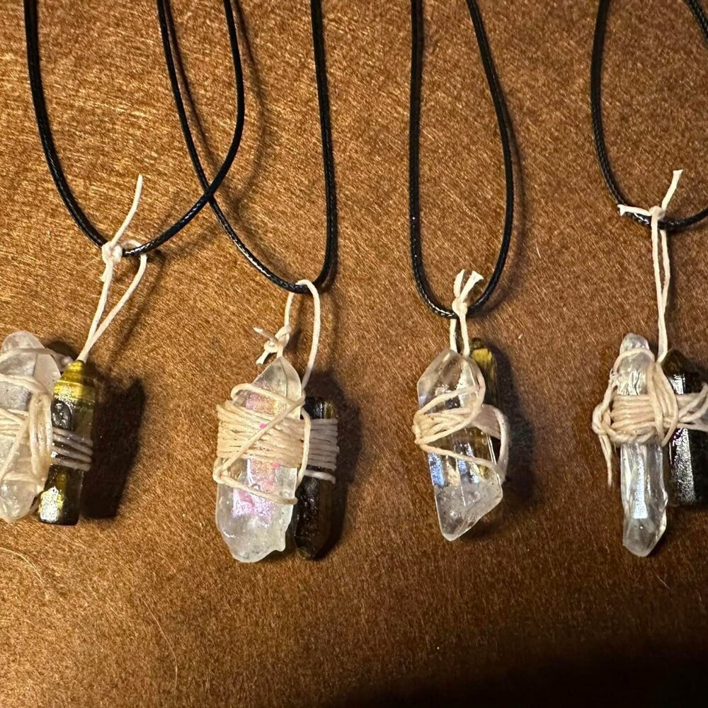 Hand wrapped Angel Aura/Tiger eye necklaces